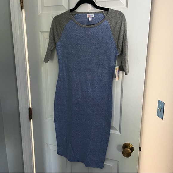 Lularoe Julia dress raglan style blue body gray sleeves size XS NWT - Picture 1 of 5